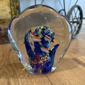 Art Glass‎ Fish Aquarium Paperweight Clamshell Double Sided 6" Tall